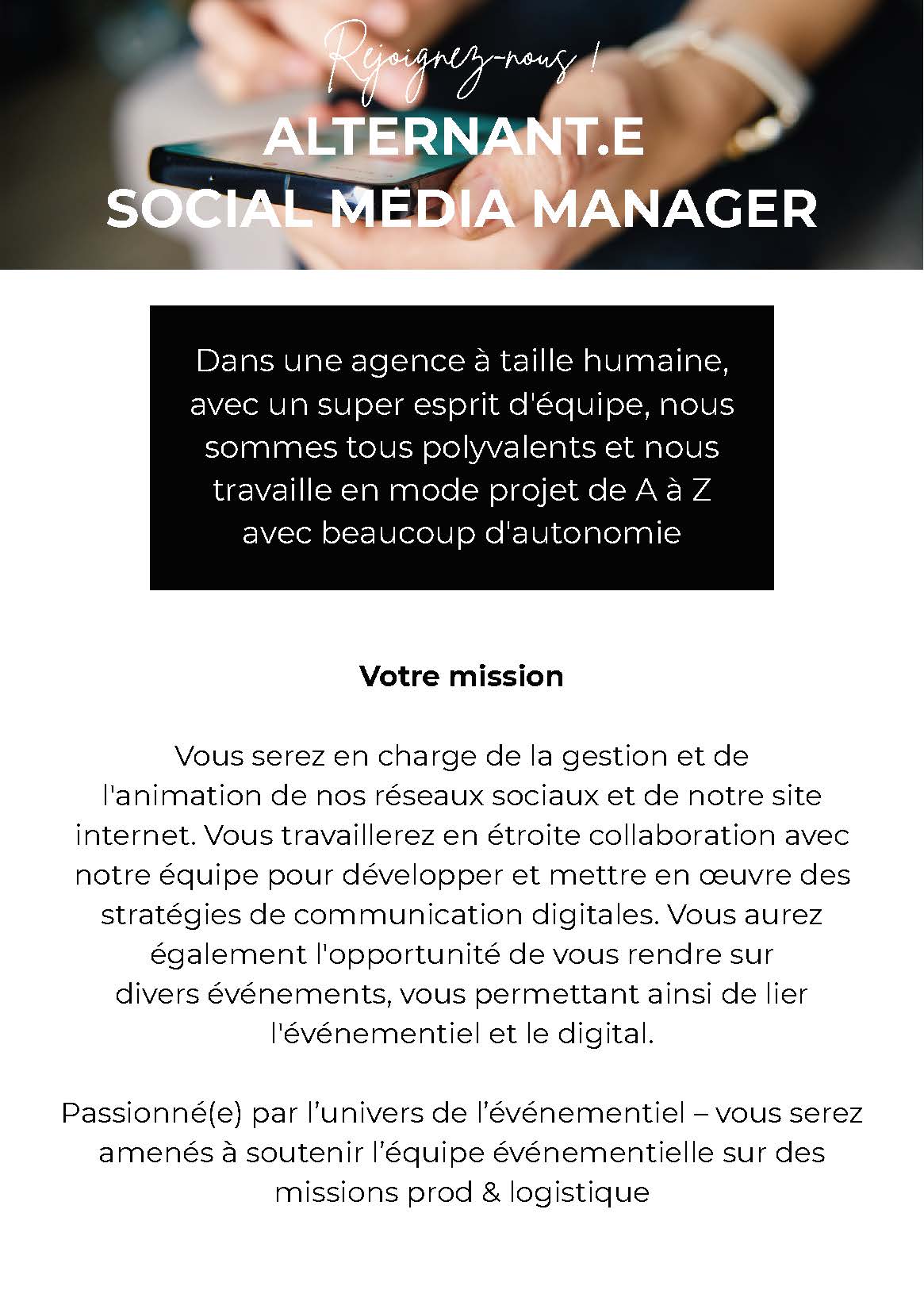Descriptif recrutement social média manager en alternance